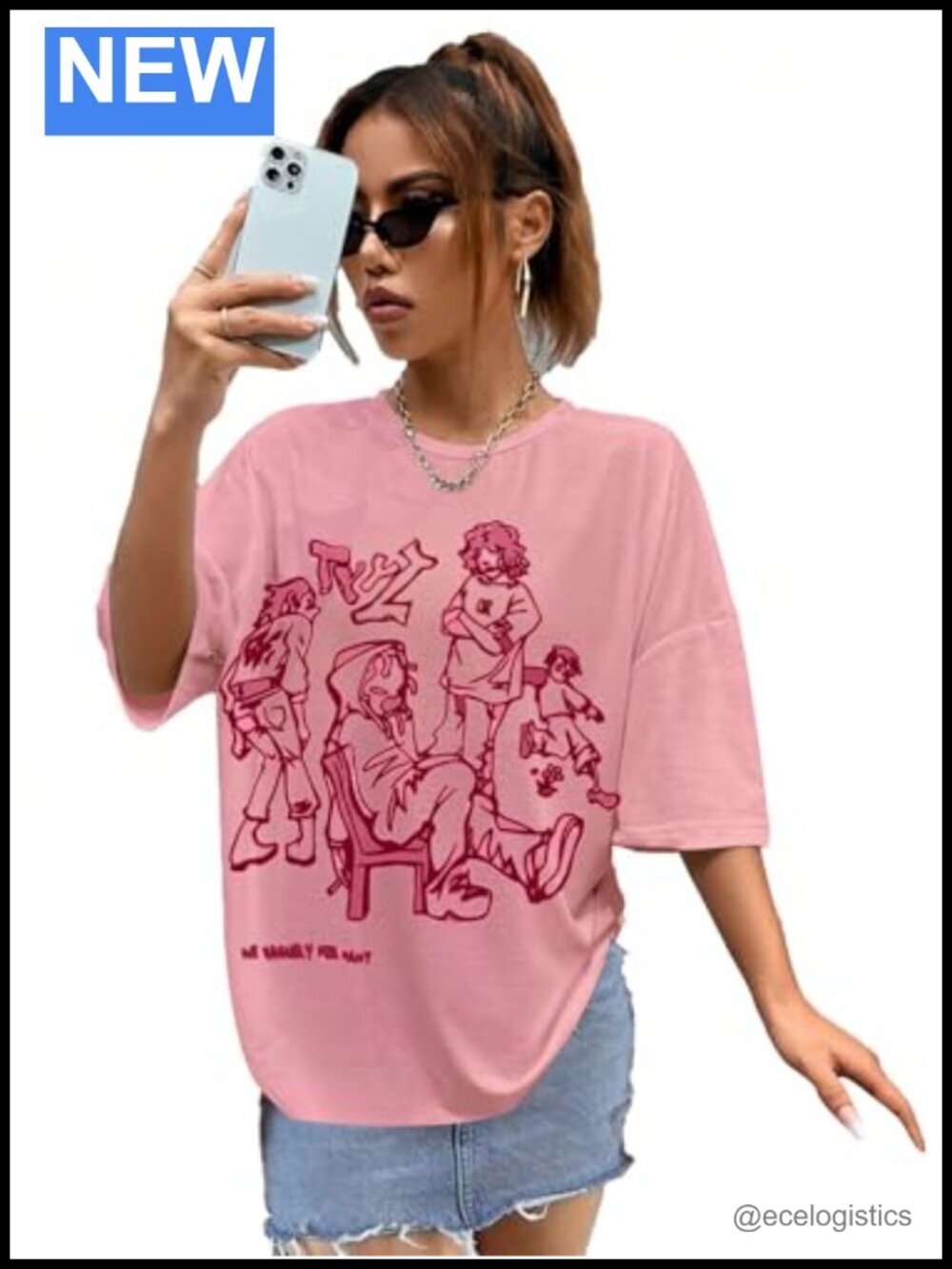 Women's Oversized Graphic Tee Short Sleeve Y2K Streetwear Top